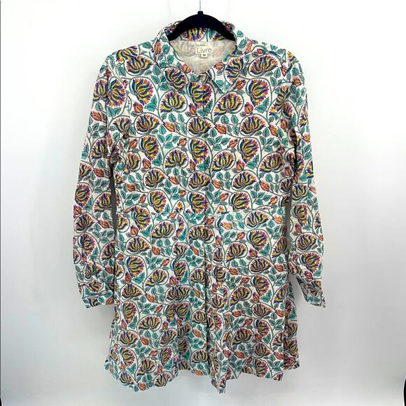 Livro Kurta floral print long sleeve button up flared shirt dress with pockets M - Picture 1 of 7